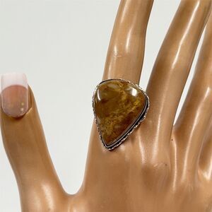 Handcrafted‎ Yellow Jasper Teardrop Cocktail Ring Size 9 so plated stamp 925